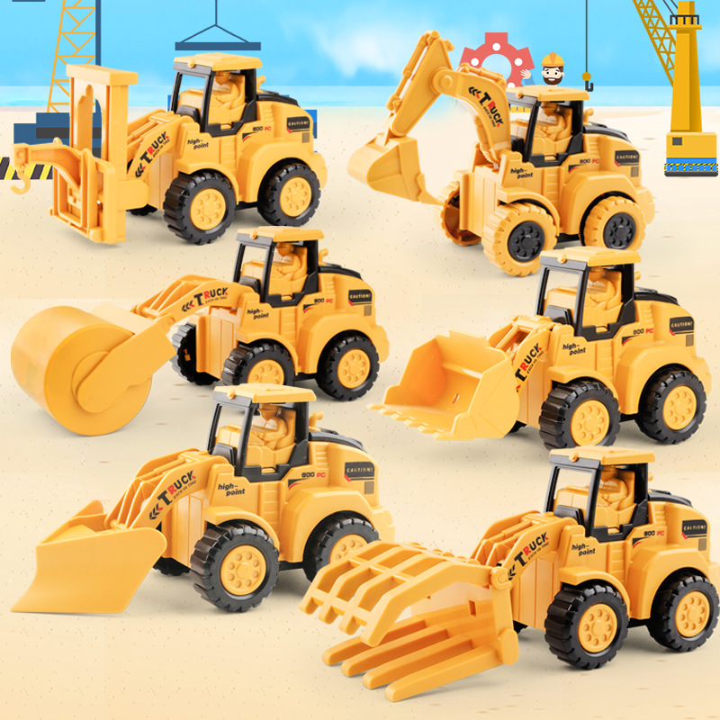Children's press engineering vehicle excavator bulldozer road roller inertia simulation scarifier crane children's toy car