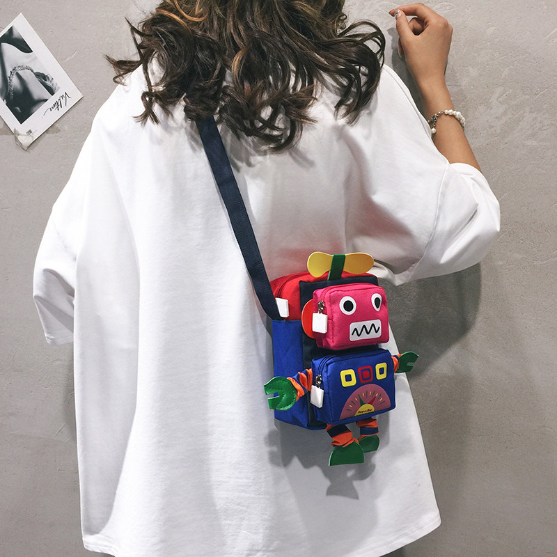Canvas Pouched Bag Woman Bag New 2021 Personality Cartoon Freaks Small Buns Bag Children Cute Single Shoulder Diagonal Satchel Wave