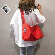 Canvas Big Bag Girl Bag New 2021 Campus Large Capacity Single Shoulder Inclined Satchel Backpack Cartoon Personality Cloth Bag Wave