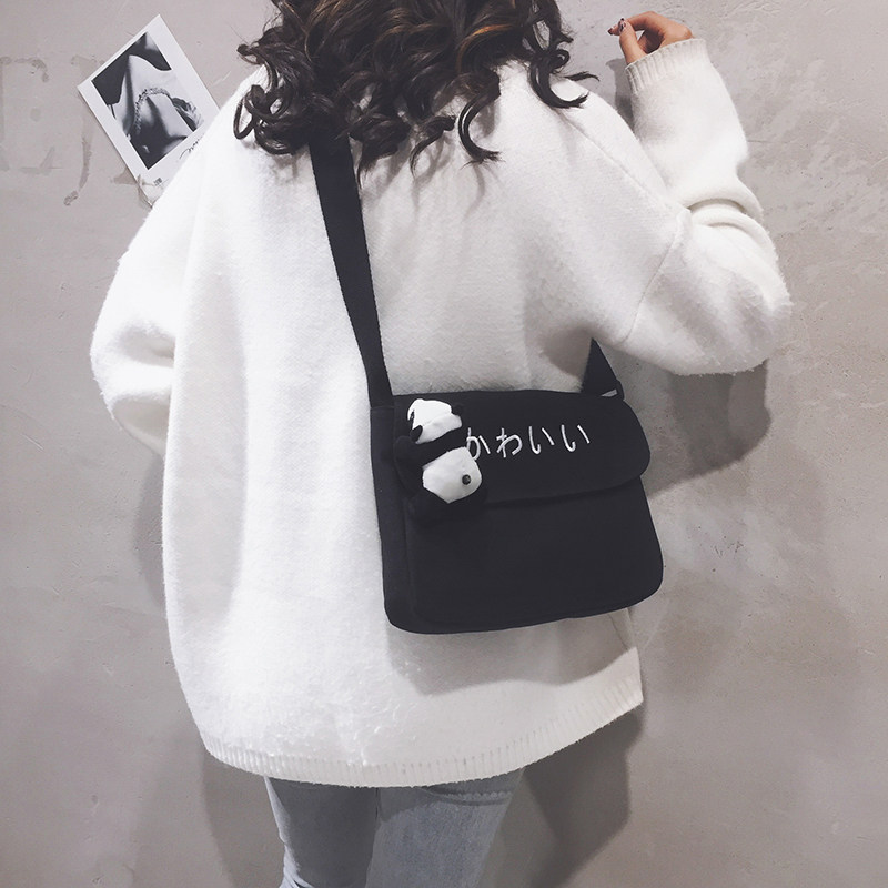 Cute Panda Canvas Pouched Bag Woman Bag New 2022 Students Teenage Girl Casual Twill Bag 100 Hitch Shoulder Bag Tide