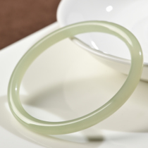 Hetian jade Qinghai material ice bottom Qingshui Lake water green bracelet natural green and white jade round bar jingle bracelet send certificate