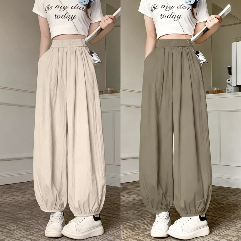 Wide-Leg Sweatpants for Women, New Spring/Summer High-Waisted Slimming Harem Pants, Casual Loose-Fitting Ice Silk Joggers, Thin Style