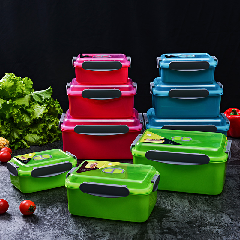 Puye New Pine rectangular refreshing box Three sets of microwave oven lunch box Lunch Box Food Sealed Cartridge Air Vents