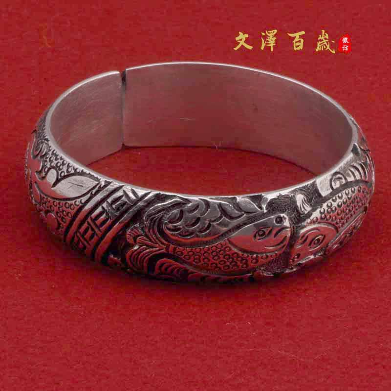 Wenze silver workshop relief lovers double fish silver bracelet silver decorated foot silver silver bracelet NO1503