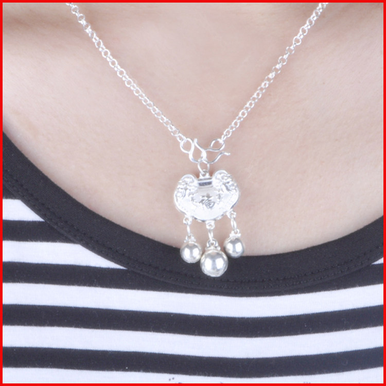 Wenze Baise silver workshop Long life lock Kirin silver decoration 99 silver item pendant pendant necklace NO1322