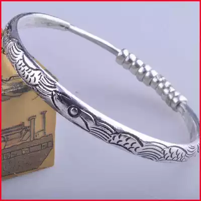 Wenze hundred-year-old Silver Square beautiful fish pattern silver bracelet handmade silver jewelry silver bracelet NO1279