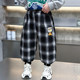 Boys' Plaid Long Pants Spring Outfit Children's Casual Jogger Pants 2026 New Cartoon Baby Lantern Pants Stylish Trousers
