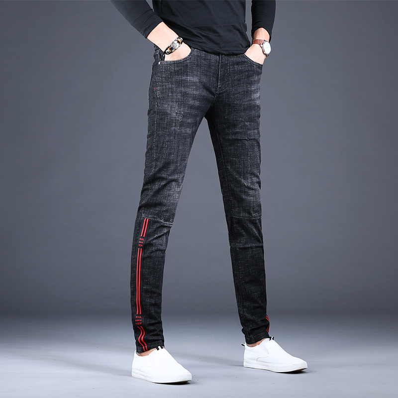 Hong Kong tide brand jeans 2021 autumn trend Korean version men's casual pants trousers high-end slim fit cigarette pipe pants