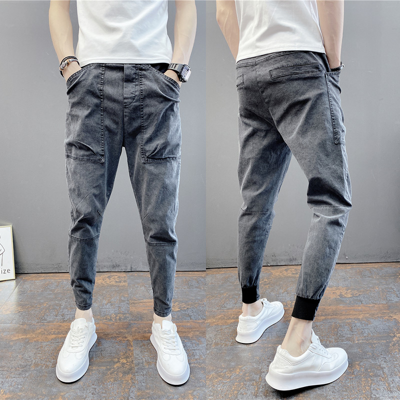 Boomer Jeans Men 2022 Spring new small footed casual elastic bunches Pants Kharen 90% Pants Trendy Men Pants