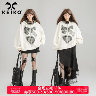 Kellyo retro bow print hooded sweatshirt