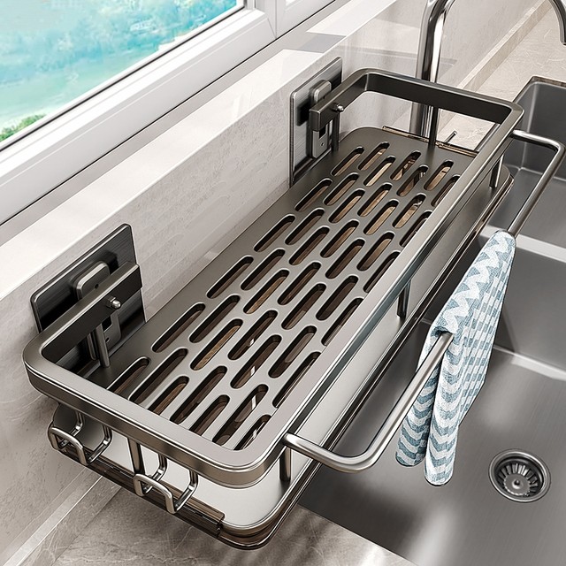 Kitchen rag rack punch-free storage rack wall-mounted storage rack household sink drain hanging basket supplies magic tool