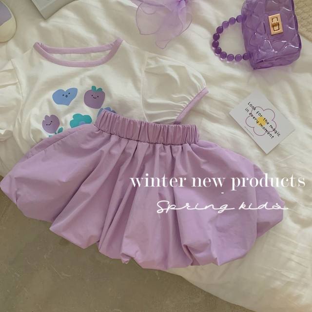 Girls Summer Suit 2023 New Korean Style Western Style Baby Girl Purple Short T-bud Shorts Girls Two-piece Set