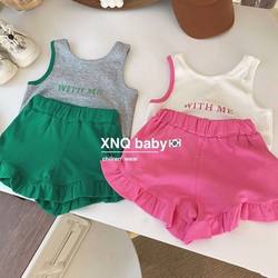 Girls Korean Edition Letter Sports Casual Set Summer Children's thin vest shorts Two pieces of baby tide set