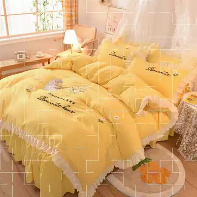 Four-piece cotton cotton bed skirt European-style net red with high-end cute girls spring bed Nordic style