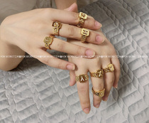 26 English alphabet inlaid diamond zircon opening ring watchband personality 100 hitch in European and American retro 18k gold plated color advanced