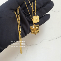 Fine Work Quality Kerknob Door Relief Solid Badge Lock Bone Necklace of European and American retro square Shield Carved Flowers Plated Real Gold