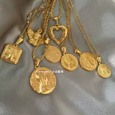 Simple Joker stack wearing human head gold coin round brand gold gold necklace Song Yanfei with Angel collarbone necklace
