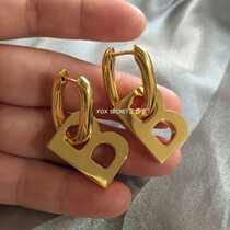 Fa-style retro advanced senses double b letter B earrings plated 18K gold European and American brief lukewarm wind ear spikes