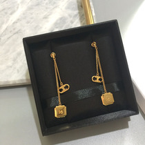 Advanced sensuary Triumph Shield Digital chain Earrings symbol Flow Su Badge Temperament Long earrings Thick Plated Genuine Gold