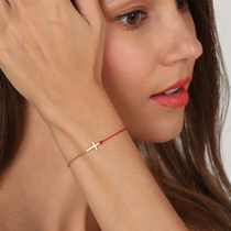 Handmade Red Rope Woven Titanium Gold Cross Bracelet Ladies Simple Temperament Fine lettering Female ins1954