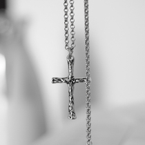 925 Silver Cross Necklace Men Crack Retro Tide Men Ping Pendant Send sweater chain 1982