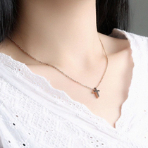 Titanium Steel Women Cross Glossy Necklace Color Gold Lady choker Simple Cold Pendant Gift 7961
