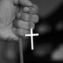 S925 sterling silver cross necklace men pendant Tide brand simple glossy couple jewelry collarbone female lettering 1522