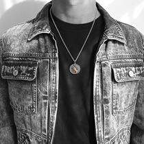 Anytime925 Silver Prayer Hands Tag Necklace Men Round Brand Coin Pendant Boys Silver Necklace 1988