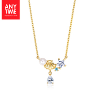 Anytime925 Silver fashion colorful gold necklace inlaid with artificial zircon inlaid artificial pearl necklace 1737