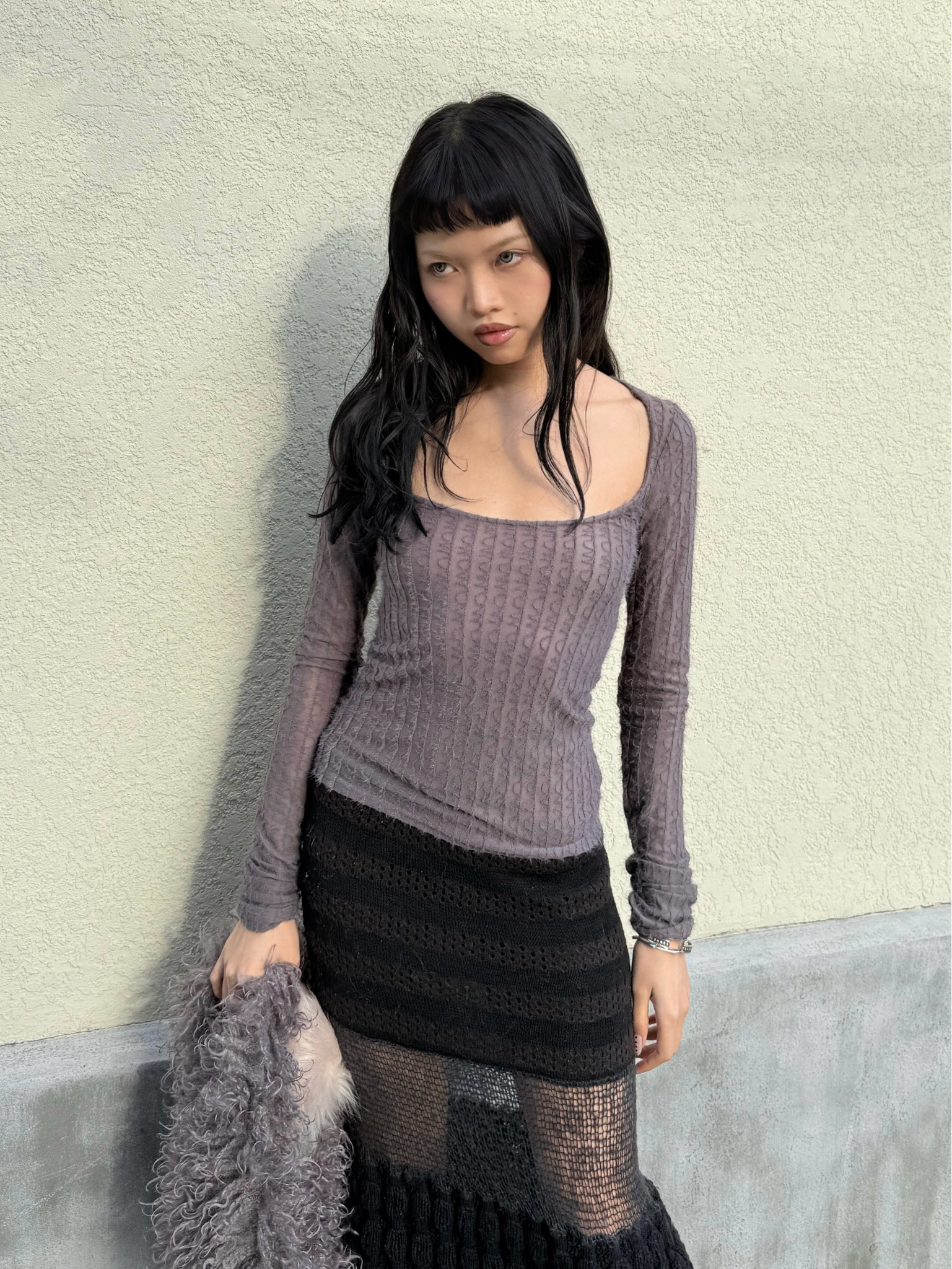 In Stock Chipchipshop Original Gray Thick Knit Skirt Sweet Doll