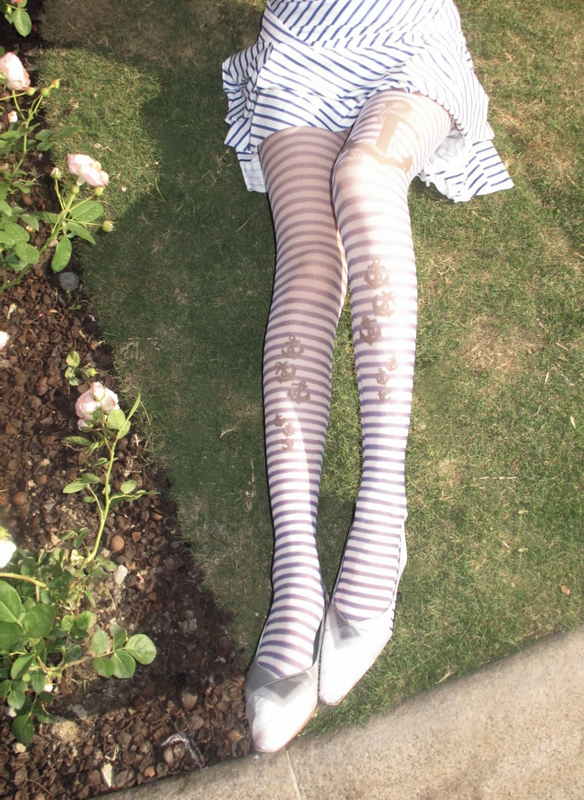 In Stock Chipchipshop Durable Original Design Printed Striped Nautical Style Fishnet Stockings