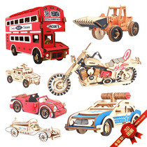 Wooden 3D three-dimensional puzzle children building block head intelligence toy boy Assembly fire truck police car diy handmade