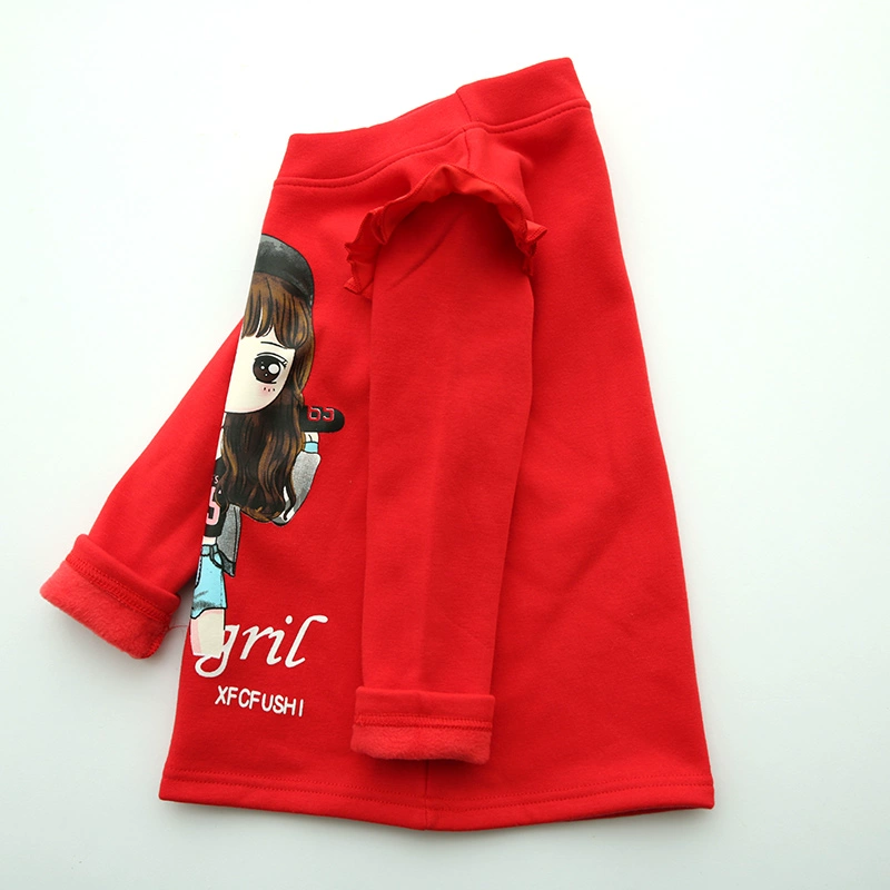 Cô gái cộng với áo nhung đáy quần cotton trẻ em mùa thu đông cộng với áo nhung dày hoạt hình áo ấm Hàn Quốc áo thun quần áo trẻ em hàn quốc