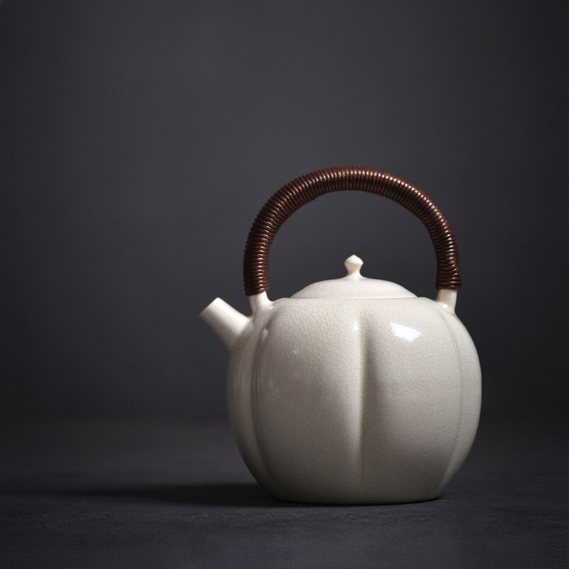 Van Mountain Hall soda glazed pumpkin with ceramic jug white clay pottery pot boiling teapot heat resistant and high temperature resistant cooking kettle boiling water pot