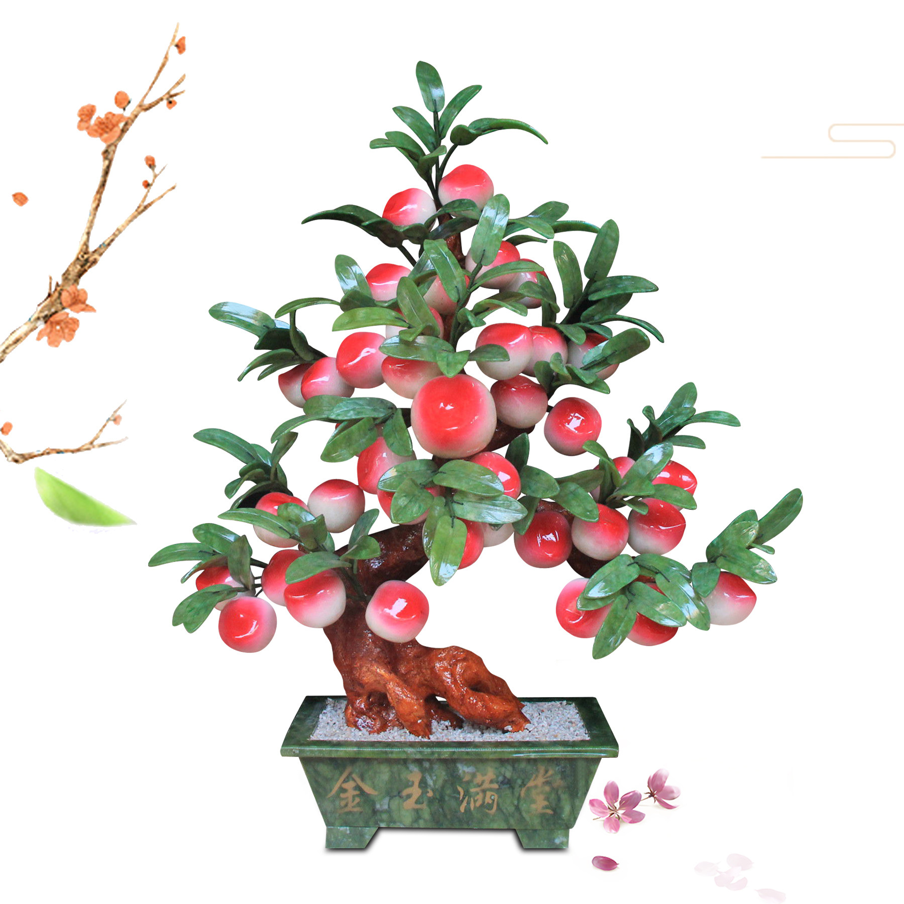 Living room jade ornament large 38 peach tree jade peach handicraft shou peach potted creative peach tree bonsai