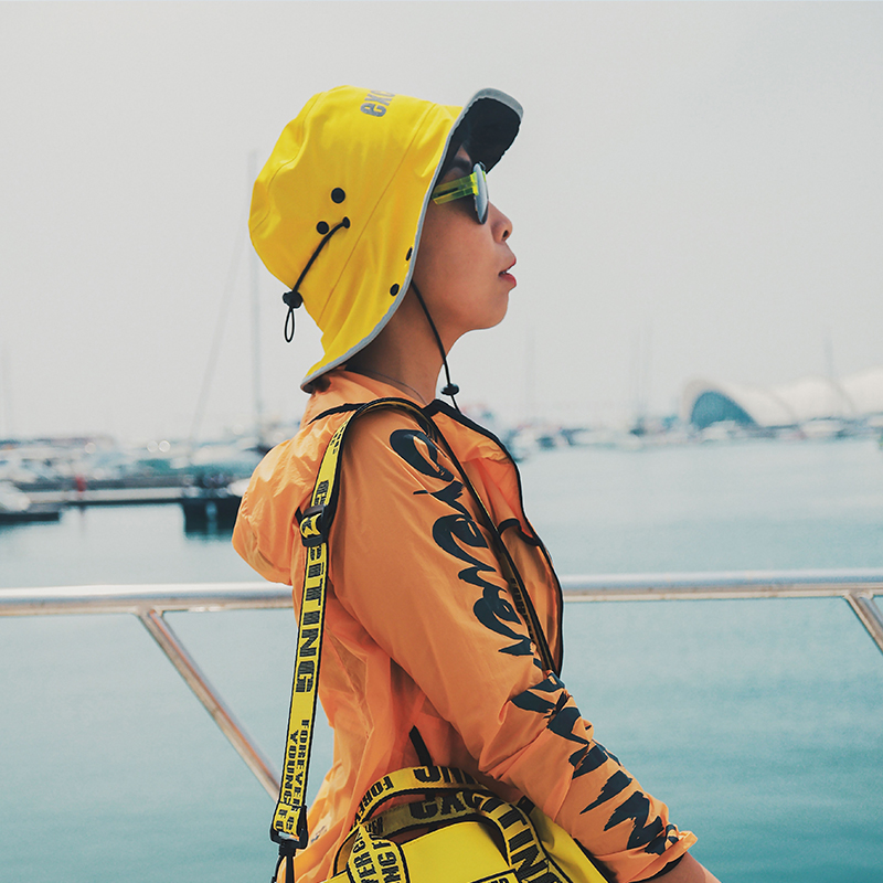 ExciTING Fisher Hat Men and Women's Chad UV Sunscreen Rowing Rowing Round Hat Double-sided Hat