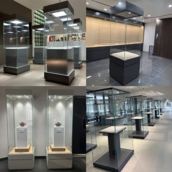 Museum antique ceramics and jade artifacts display cabinet