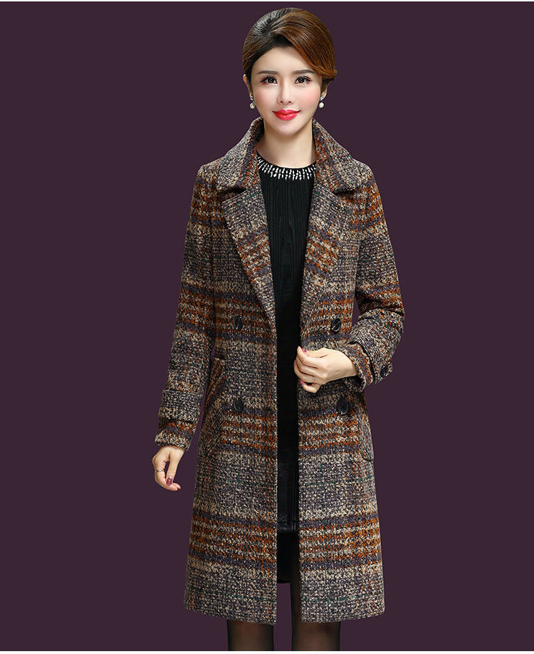 Áo khoác cashmere kẻ sọc dày cao cấp mùa đông 2018 mới dài qua đầu gối lông cừu houndstooth áo khoác phao nữ