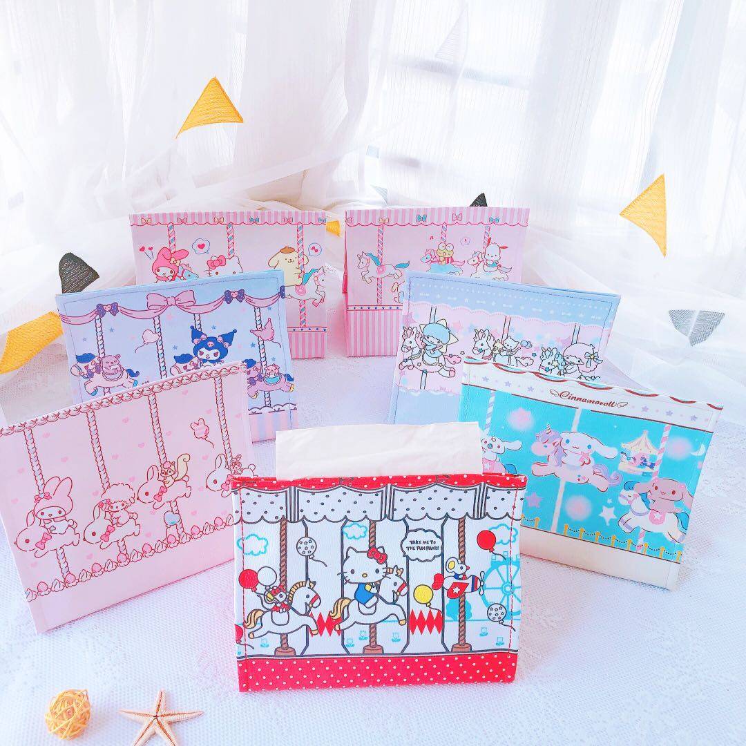 Tissue Cover Cartoon Cute Girl Heart PU Leather Household Tissue Storage Box Car Portable Creative Paper Sleeve