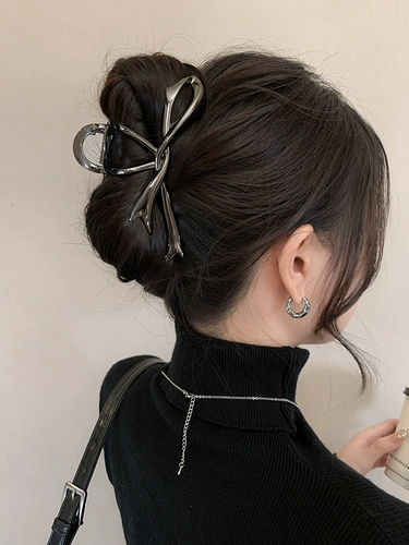 Металлическая заколка-крабик с бантиком, большая заколка для волос, универсальная акула, новая коллекция, простой и элегантный дизайн