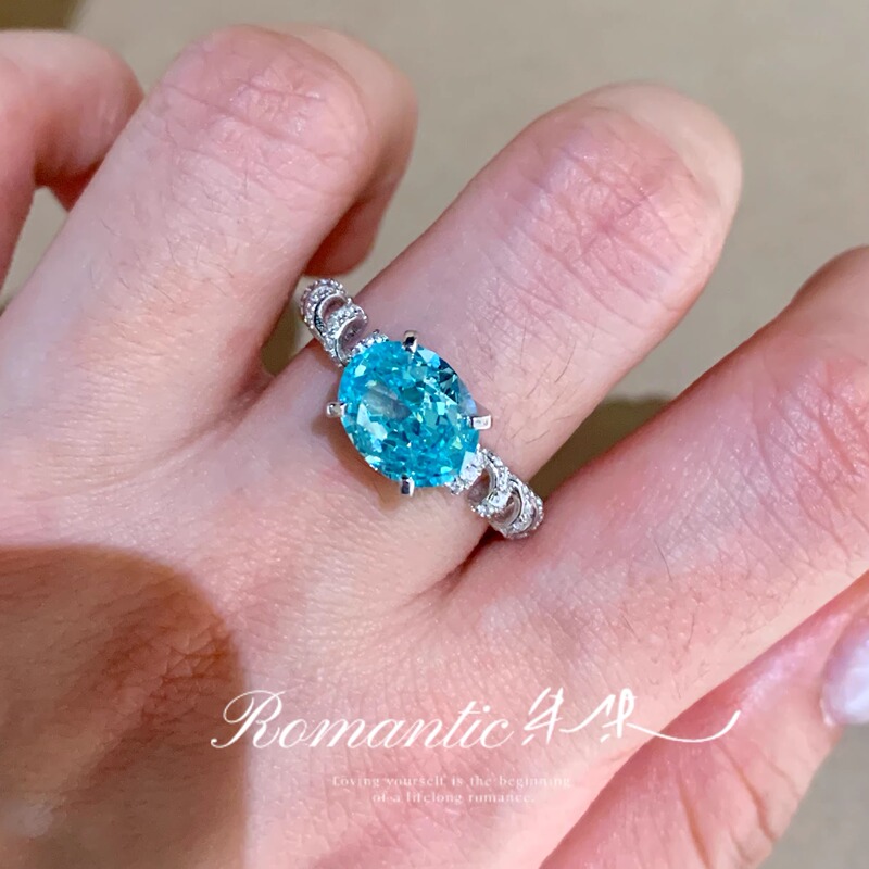 【Zhu Zhu-Romanticvibe】Ice Blue Telephone Wire｜Artificial Aquamarine Color Single Diamond Wave Ring