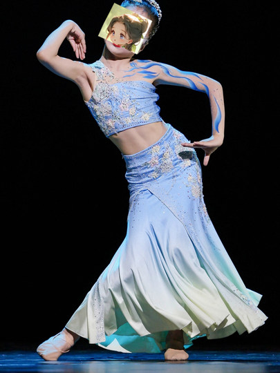 傣族舞蹈服小花都灵剧目舞蹈表演服包臀修身艺考服渐变色练习裙