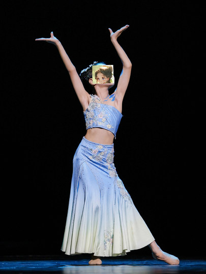 傣族舞蹈服小花都灵剧目舞蹈表演服包臀修身艺考服渐变色练习裙