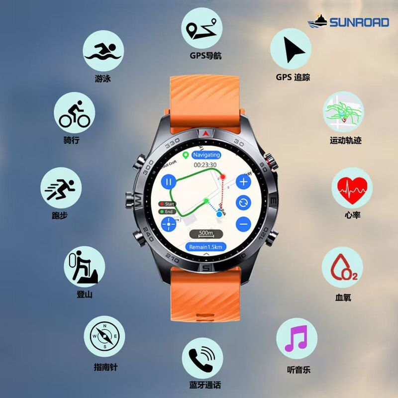 Songlu G7 Beidou Gps Running Sports Watch with Music, Heart Rate, Pace, Blood Oxygen, Map, Trajectory, Return Route, and Coordinates