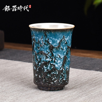 Silver age porcelain bag silver Jianzhan Sterling silver 999 large capacity incense cup Master cup Single silver teacup Tea cup