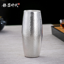  Silver age sterling silver water cup foot silver 999 handmade mirror hammer pattern multi-purpose cup Household large-capacity tea set cup