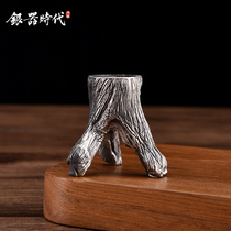 Silver tea drain bracket Tea filter base Sterling silver handmade foot silver stump dual-use Kung Fu tea holder Cup holder Old