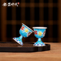 Silver age sterling silver 999 wine glass Qibao burning flowers cluster spirits cup Household one-bite cup white wine silver cup
