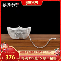Silver Age Pure Silver Yuanbao Tea Bubble Foot Silver 999 Handmade Hollow Carved Tea Filter Creative Portable Tea Artegument