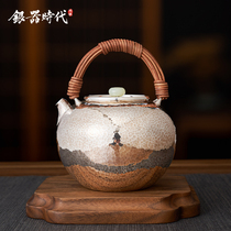 Silver Age Silver pot sterling silver 999 boiling water dual-purpose silver pot pure handmade a piece of antique hammer pattern anti-scalding tea set